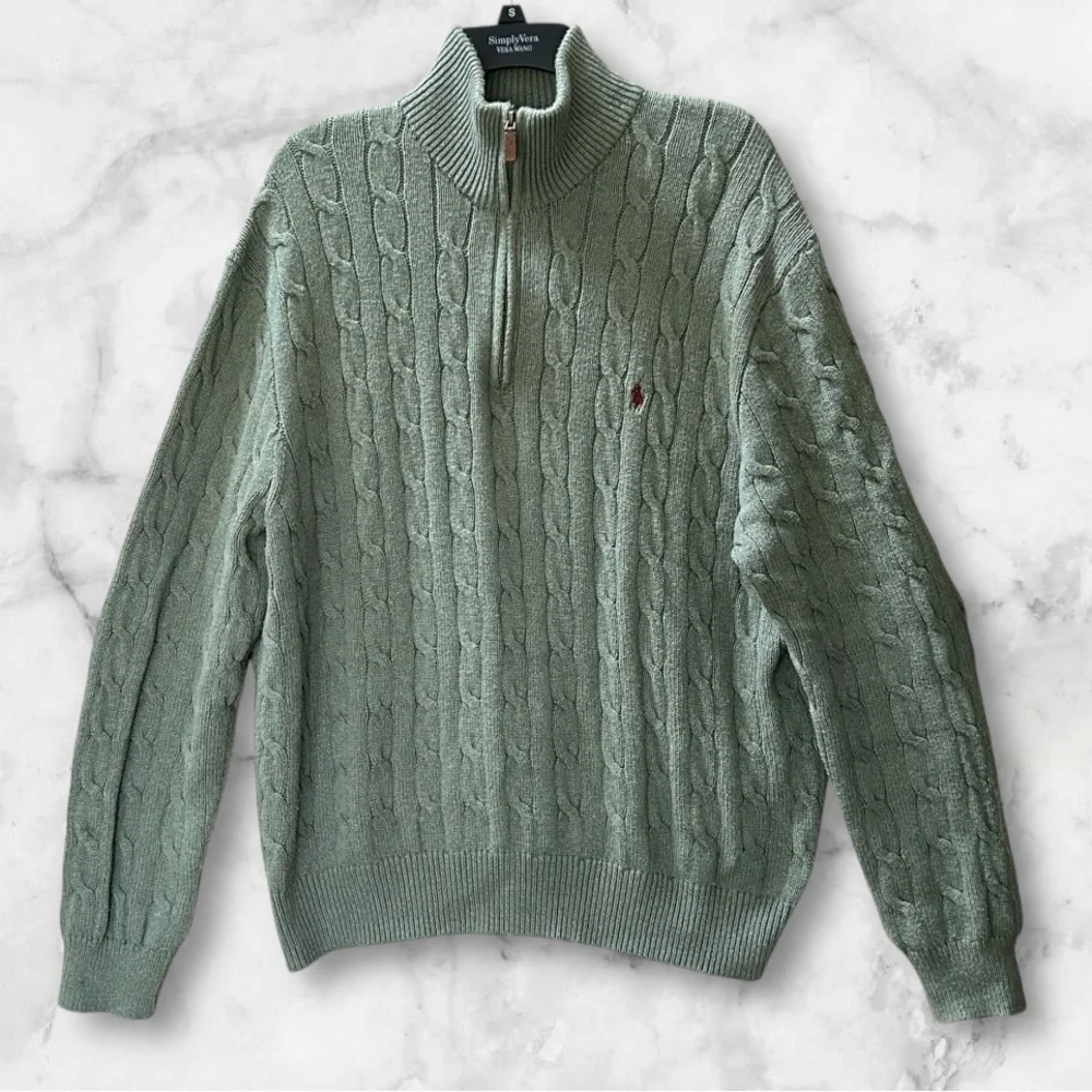 Ralph Lauren Polo Half Zip Cable Knit Sweater Logo Size XL - Picture 2 of 10